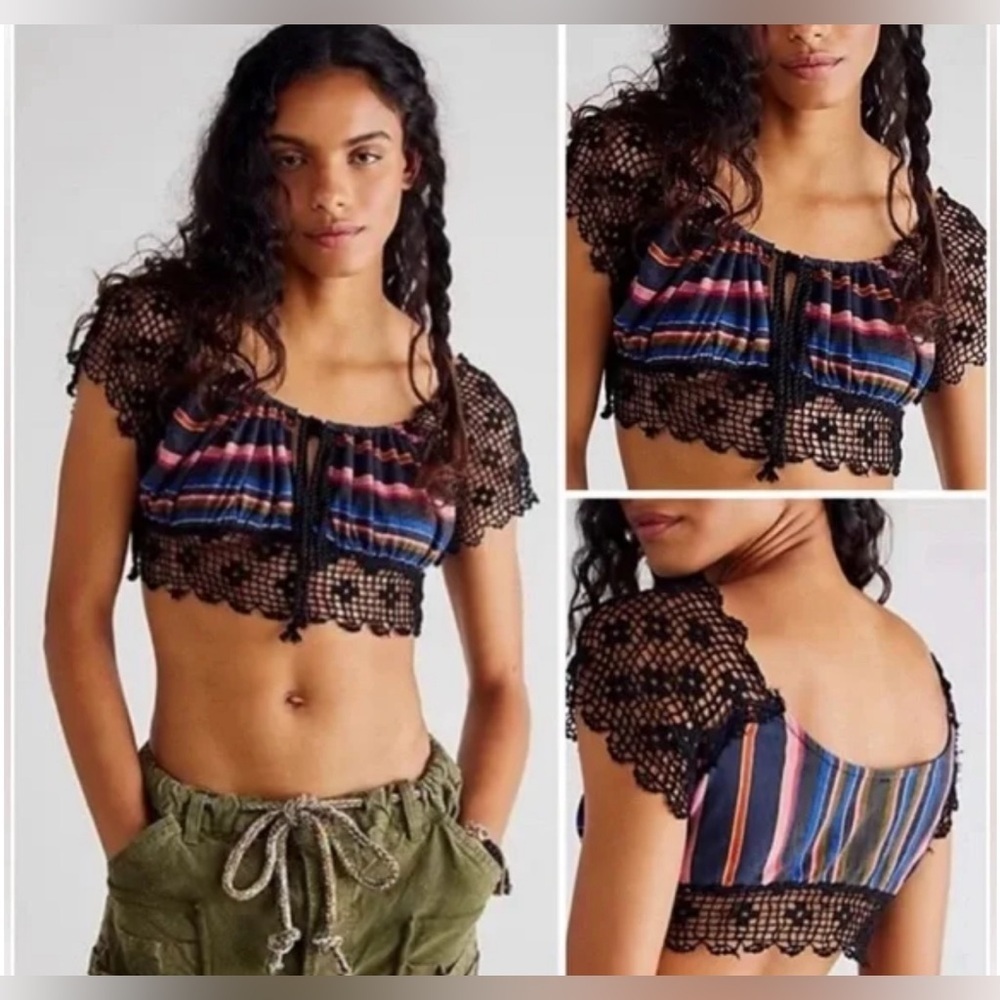 NWOT Free People Aruba Crochet Multicolored Top Size S Color Black Combo…